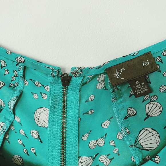 ❌SOLD❌ DO NOT BUY🚫Anthro 100% Silk Aqua Hot Air Balloon Whimsical Print Blouse - Picture 14 of 14